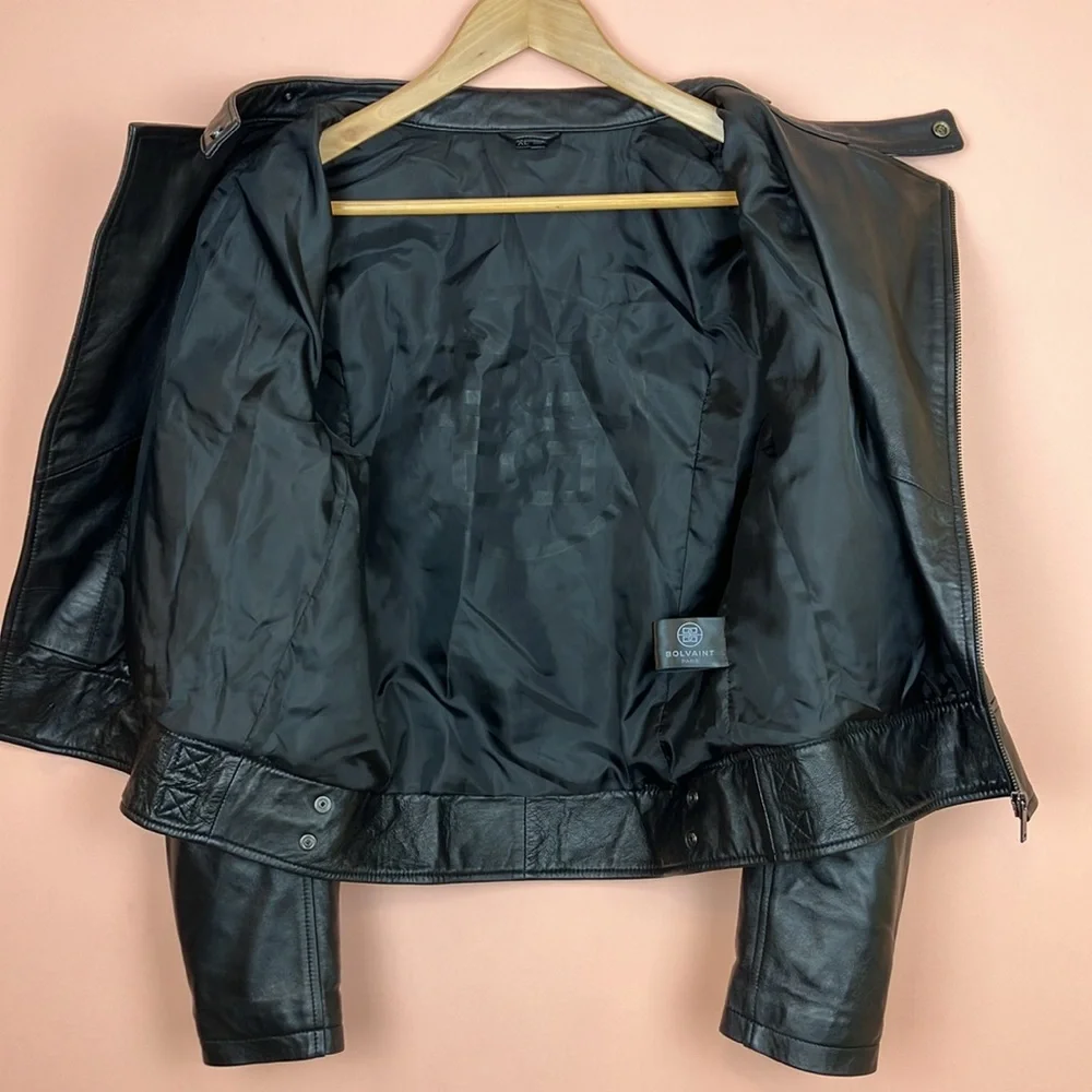 Bolvaint Adelais Lamb Leather Moto Jacket Black Buttery Soft Women's XL